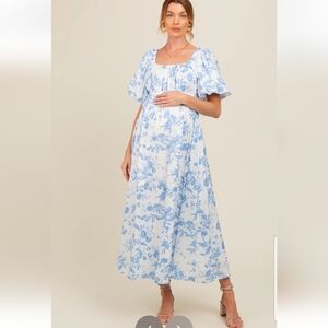 Floral Blue Maternity Dress